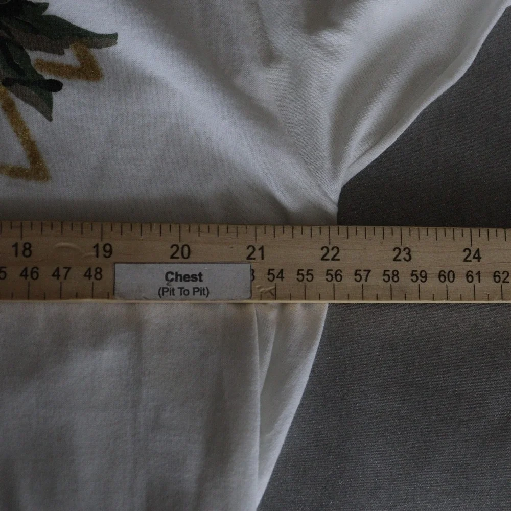Vintage T Shirt Top‎ Women White Floral Glitter Cotton Single Stitch 90s Large